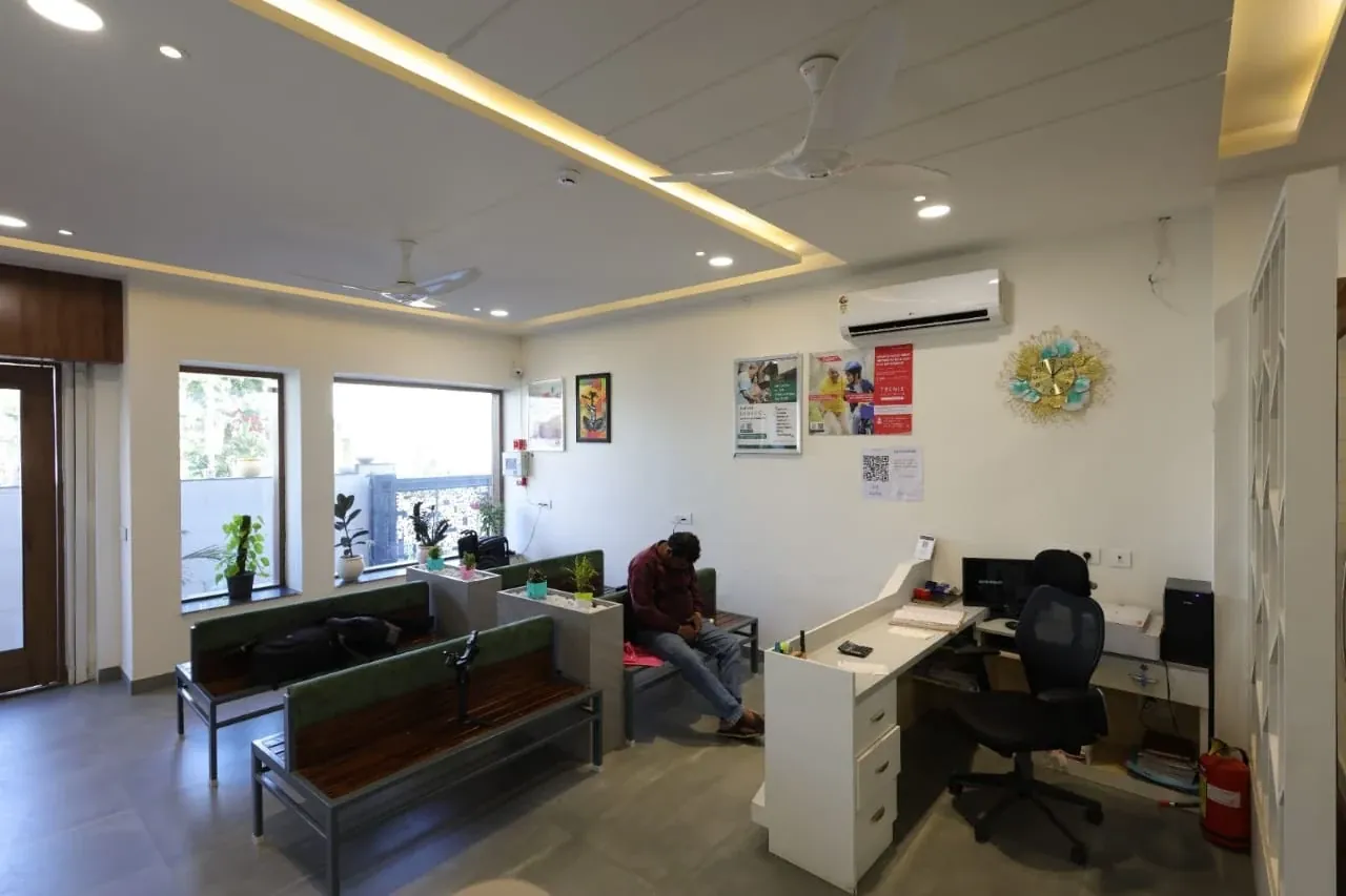 Reception and waiting area at Saatvik Netralaya eye hospital, Jaipur